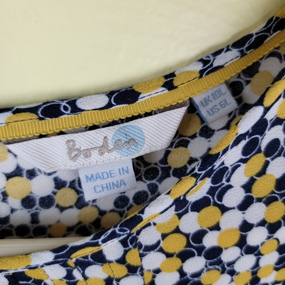 BODEN Aurelia Circles Yellow Navy Blue 1/2 Sleeve Viscose Tunic Dress size 6L - Picture 4 of 12
